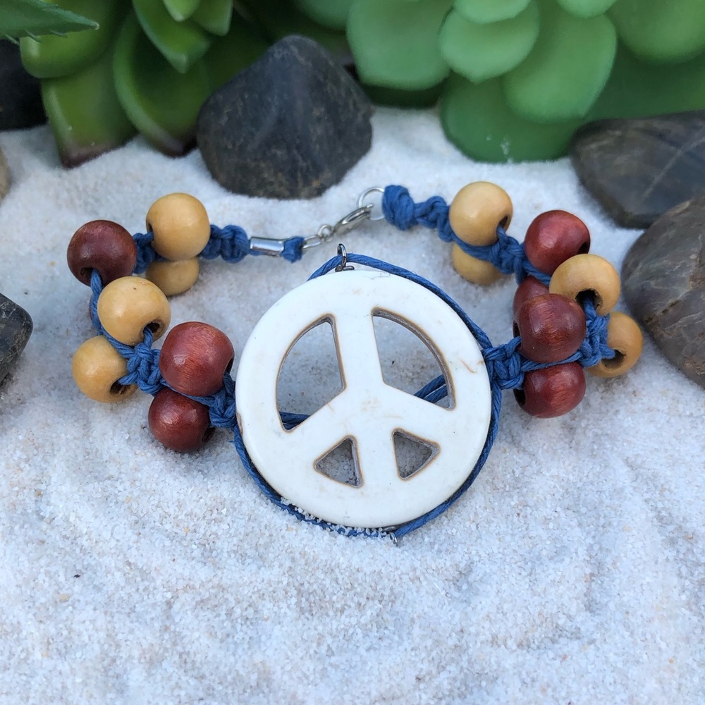 Hemp Macrame Peace Sign Bracelet or Anklet